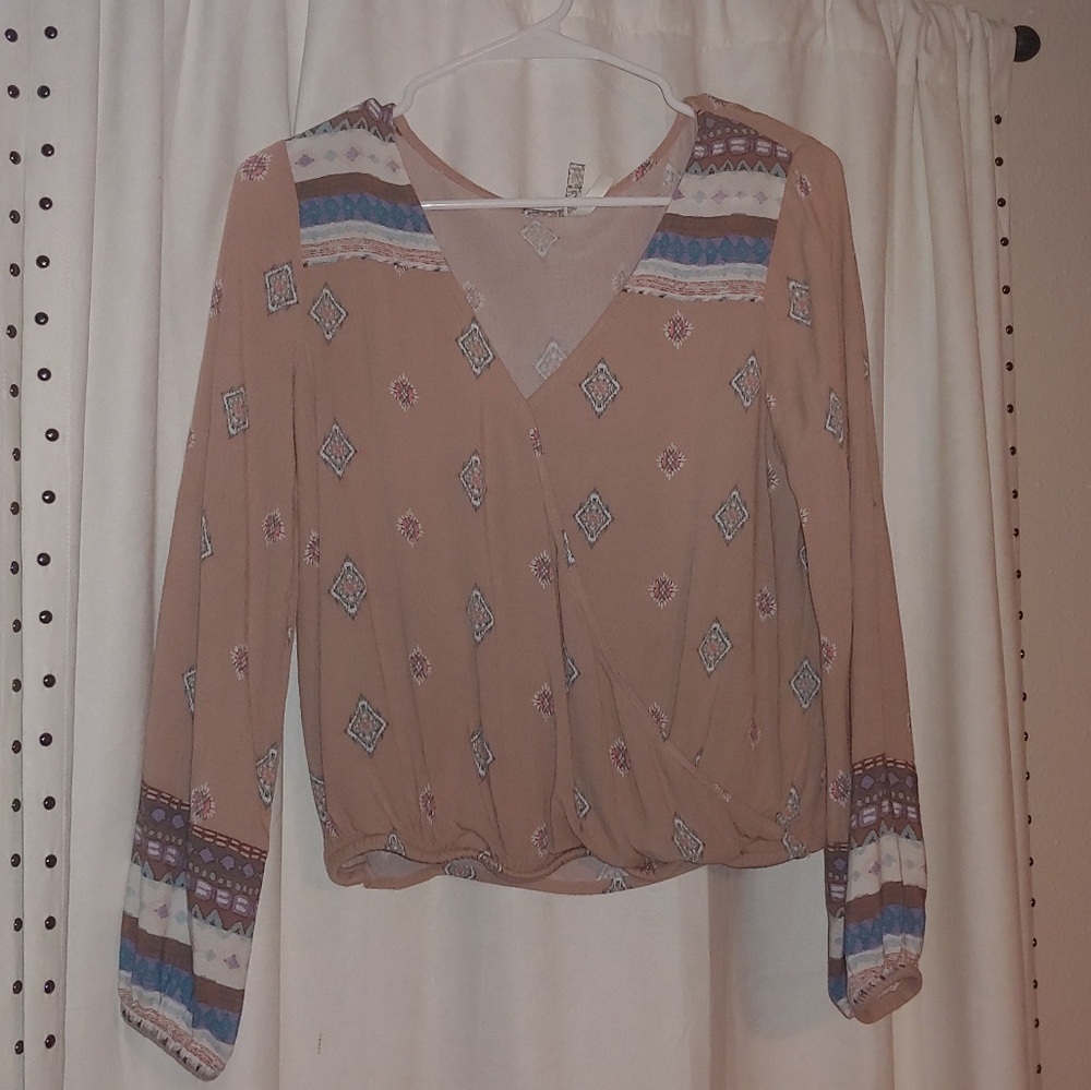 Mudd - Juniors - Dusty Rose print wrap-blouse